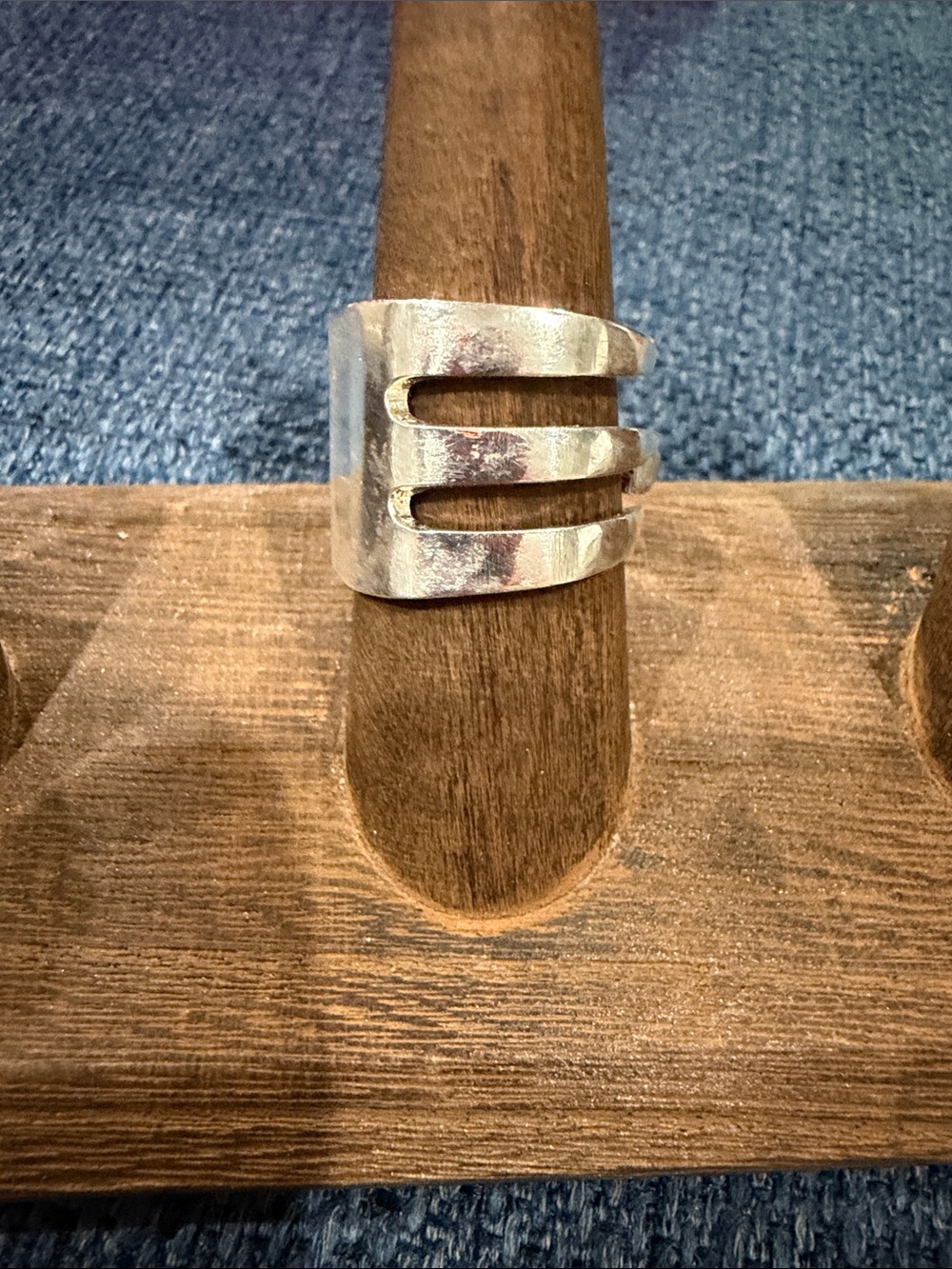 Silver Open-Work Statement Ring - Modern Chunky Band Fork Ring